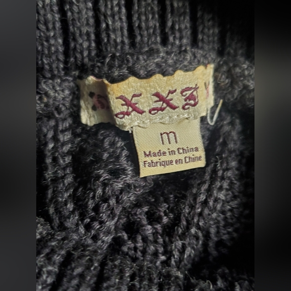 Crochet Pointelle Knit Eyelet Cowl Neck Wool Blend Sweater Gray Retro Size M - Picture 7 of 9